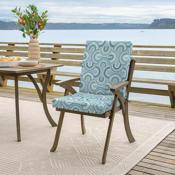 Arden Outdoor Dining Chair Cushion, 20 x 20, Rain-Proof, Fade Resistant, 20 x 20, Coastal Blue Geometric