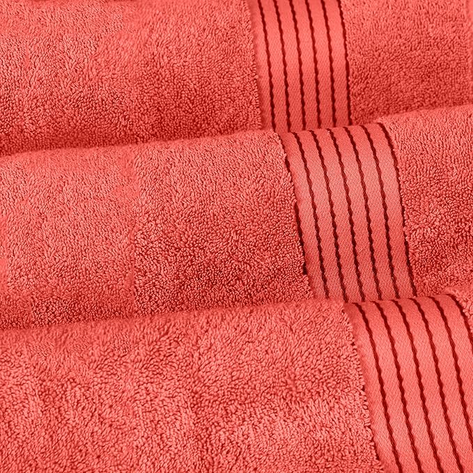 Elegant Comfort Premium Turkish Cotton 6 Pack Washcloths Set - 13 x 13 inch, Luxurious Hotel Spa Quality 100% Turkish Cotton 6PC Washcloth Set - Highly Absorbent - Soft Bathroom Towels, Coral