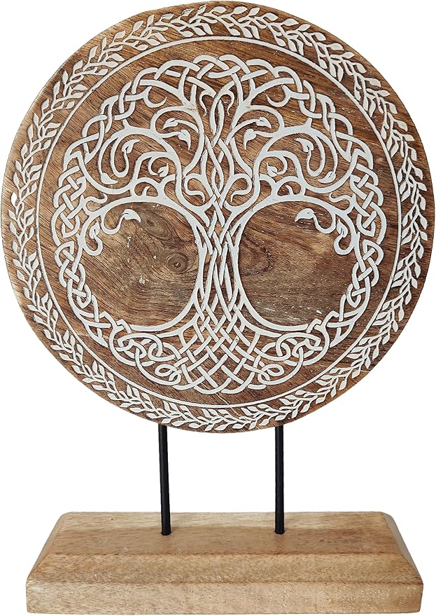 VANIYA CRAFTS® Wooden Carved Handmade Tree of Life Engraved Table Decor Table Sculpture Home Decor Statue for Living Room, Bedroom, Office Desktop, Cabinets, Shelf Decor (Natural White)