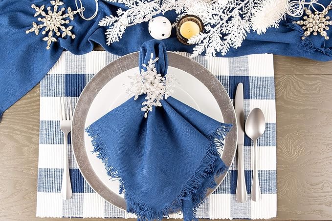 DII Buffalo Check Collection, Classic Farmhouse Placemat Set, 13x19, Navy & Cream, 6 Piece