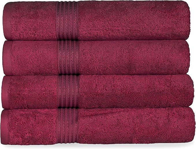 Superior Egyptian Cotton 4-Piece Bath Towel Set for Shower, Bath, Spa, Resort, Hotel, Soft Body Towels, Airbnb Essentials, Apartment, Dorm, Quick Dry, Absorbent, Bathroom Basics, Burgundy