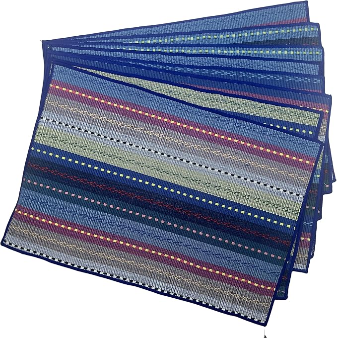 WAZAIGUR Hand Woven with 100% Cotton Placemats Colorful Placemats Braided Ribbed Durable Heat-Insulation Table Mats Set of 8,Blue