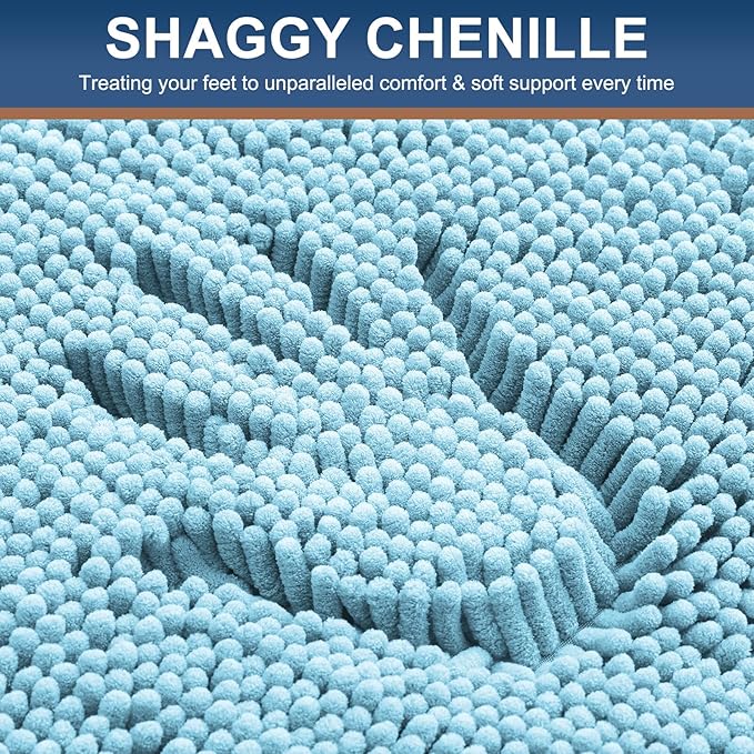Smiry Luxury Chenille Bathroom Rugs 40x32, Extra Soft and Absorbent Shaggy Bath Mat, Machine Washable, Non-Slip Plush Carpet Runner for Tub, Shower, and Floor, Home Decor Accessories, Sky Blue