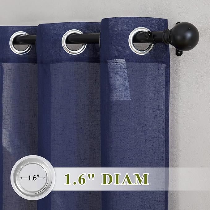 NICETOWN Living Room Curtains 63 inch Length, Grommet Semi Sheer Linen Curtains & Drapes Privacy with Light Filtering for Farmhouse/Bedroom, W36 x L63, Dark Blue, 2 Panels