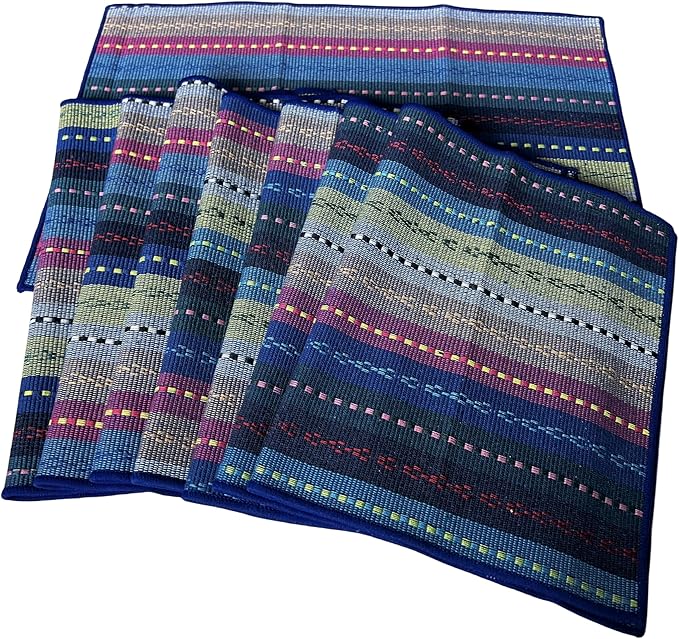 WAZAIGUR Hand Woven with 100% Cotton Placemats Colorful Placemats Braided Ribbed Durable Heat-Insulation Table Mats Set of 8,Blue