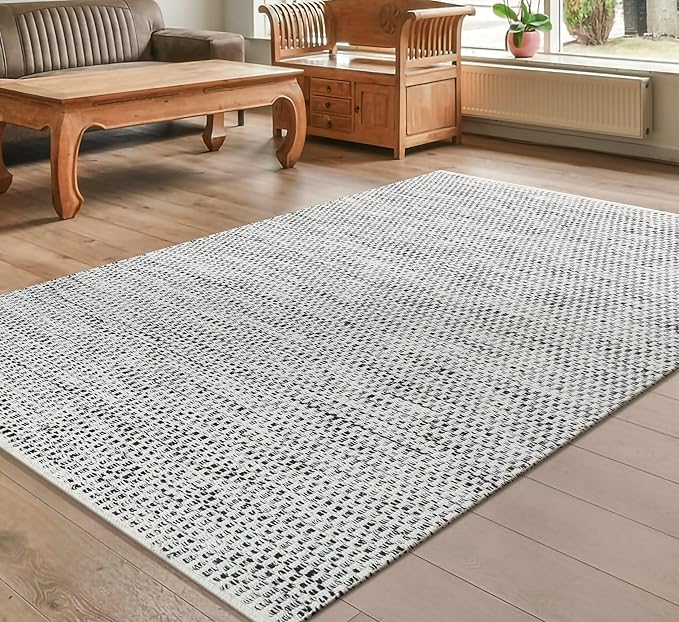 Bedding Craft Zebra Stripe 100% Area Rug for Living Room 48x72 Inch - Natural/Black - 4x6 Feet Machine Washable Area Rugs for Bedroom
