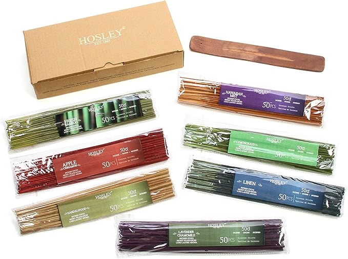 Hosley Assorted 350 Pack Incense Sticks Highly Fragrances Include Apple Cinnamon Frankincens Sandalwood Myrrh Fresh Bamboo Patch Leave and Lavender Chamomile. Great for Meditation & Aromatherapy