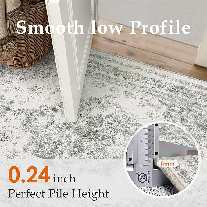 Runner Rug 2x8 Washable Gray Hallway Runner Vintage Boho Medallion Non Slip Grey Distressed Retro Carpet Indoor Low Pile Long Soft Rug for Kitchen Entryway Bedroom Bathroom Laundry