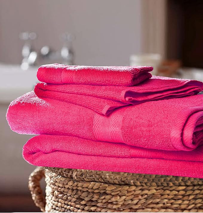 BOUTIQUO 8 Piece Towel Set 100% Ring Spun Cotton, 2 Bath Towels 27X54, 2 Hand Towels 16X28 and 4 Washcloths 13X13 - Ultra Soft Highly Absorbent Machine Washable Hotel Spa Quality - Hot Pink