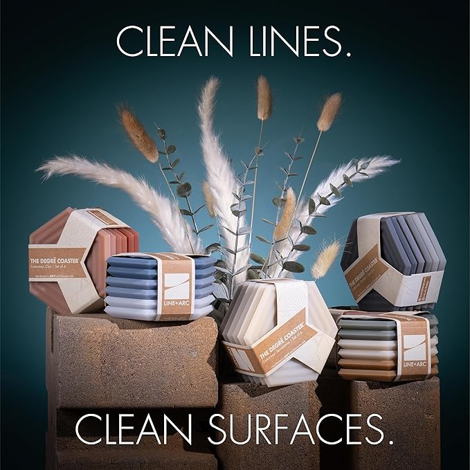 LINE+ARC Extra Thick Silicone Coasters (As Seen in NYTimes WireCutter) Waterproof Anti-Stain Heat-Safe Dishwasher-Safe Degrē Coasters (Set of 6, Joshua Tree) Outdoor Rubber Mid-Century Modern
