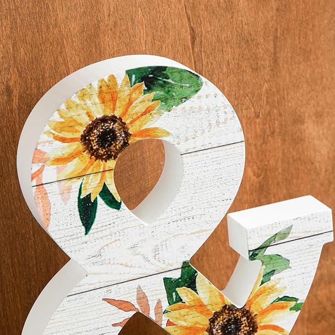 COLLECTIVE HOME - 10" Wood Lettes for Wall Decor, Sunflower Tabletop Alphabet Decoration, DIY Farmhouse Decor, Rustic Freestanding Monogram Block (E)
