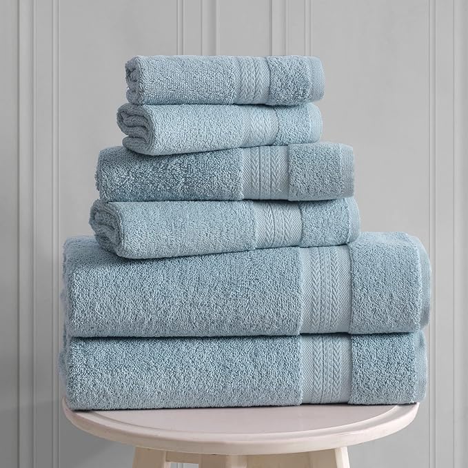 REGAL RUBY, 6 Piece Towel Set, 2 Bath Towels 2 Hand Towels 2 Washcloths, Soft and Absorbent, 100% Turkish Cotton Towels for Bathroom Shower Towel, Bath Linen Set Blue