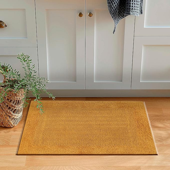 Savi Home Bath Mat Rug 17x24 Honey Mustard, 100% Pure Cotton, Super Soft White, Plush & Absorbent, Hand Tufted Heavy Weight Construction, Full Reversible Step Out Rugs