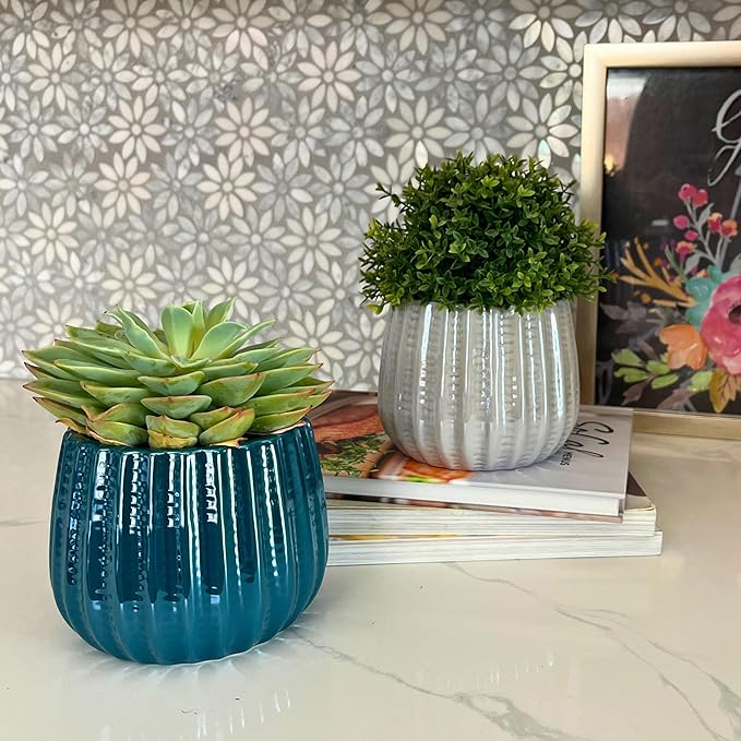 Admired By Nature 4" Ceramic Flower Planter, Ceramic Pot Planter, Indoor Ceramic Bowl, Houseplant Ceramic Pot, Decorative Planter for Indoor Plant Succulent Plant Home Décor, Lightweight, Turquoise