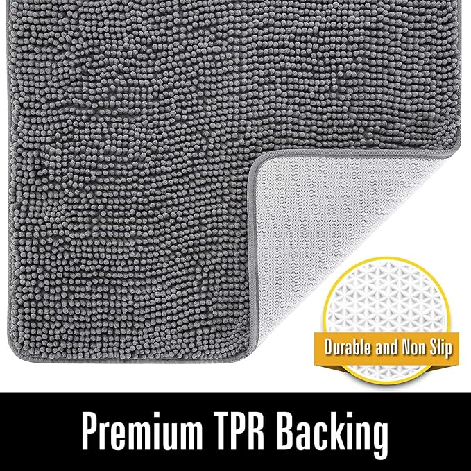 LOCHAS Luxury Bathroom Rug Shaggy Bath Mat 24 x 70 Inch, Washable Non Slip Bath Rugs for Bathroom Shower, Soft Plush Chenille Absorbent Carpets Mats, Gray