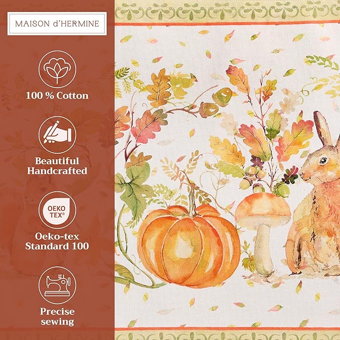 Maison d' Hermine Placemats Set of 4 100% Cotton Washable Cloth Place Mats, Reusable Table Mats for Kitchen Dining Decoration, Party, Wedding, Restaurant (Pumpkin Passion, 13" x 19")