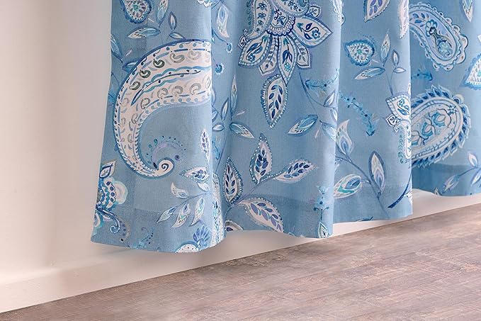 Maison d' Hermine Curtains for Living Room 100% Cotton 108 inch Length One Panel Light Filtering Curtains for Bedroom Windows with Rod and Loop Pockets Drapes (Ramage Steel Blue, 50" W x 108" L)