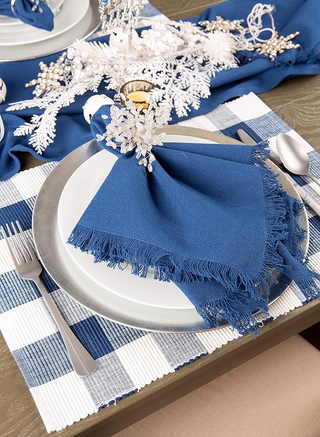DII Buffalo Check Collection, Classic Farmhouse Placemat Set, 13x19, Navy & Cream, 6 Piece