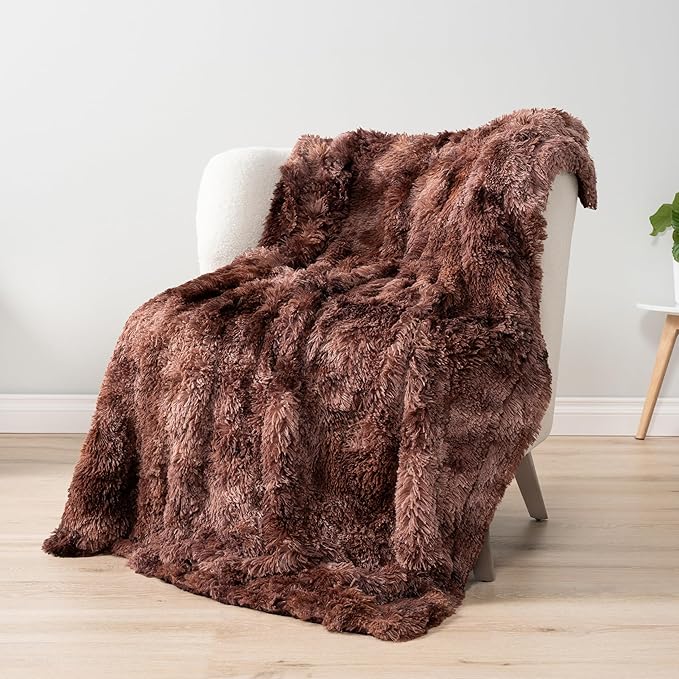 PAVILIA Brown Fluffy Throw Blanket for Couch, Fuzzy for Women Men, Furry Plush Warm for Bed Sofa, Super Soft Thick Faux Fur Sherpa, Tie-Dye, 50x60
