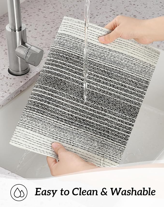 Leetaltree Black with White Woven Placemats Set of 12 - Heat Resistant Non-Slip Place mats for Dining Table, Washable Durable PVC Vinyl Woven Table Mats(Black with White, 12)