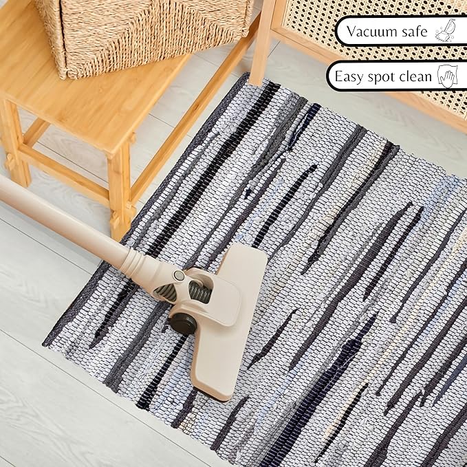 Rug Area Rugs Cotton Charcoal 2x3 Ft Multicolour Chindi for Livingroom Bedroom Washable RagRug Reversible Farmhouse Kitchen RunnerRug Carpet Area Runner Mat for Hallway, Entryway