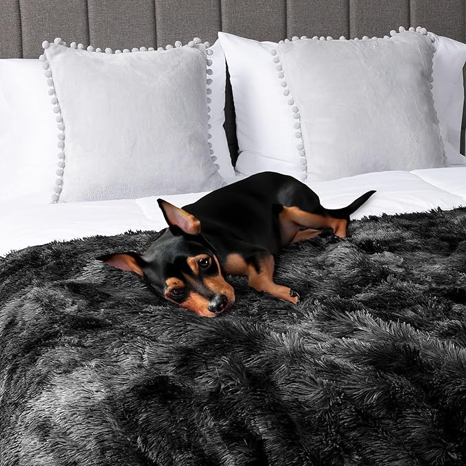 Pavilia Black Fluffy Bed Blanket, King Size, Fuzzy Plush Warm Large Blanket for Couch Sofa, Super Soft Thick Faux Fur Sherpa, Tie-Dye, 90x108