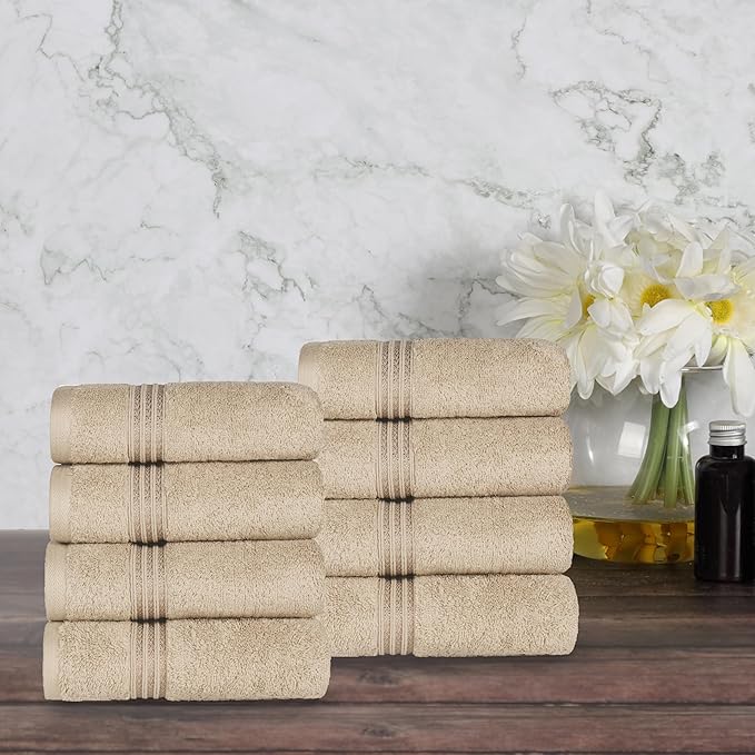 Superior Egyptian Cotton 8-Piece Hand Towel Set, Towel Basics For Quick Dry, Absorbent Small Towels, Facial, Spa, Kitchen, Bathroom Essentials, Apartment, Guest Bath, Soft, Washcloth, Taupe