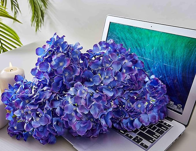 Artificial Hydrangea Flower 10 Heads Lavender Hydrangea Silk Flowers Head for Wedding Centerpieces Bouquets DIY Floral Decor Home Decoration with Long Stems