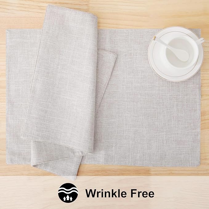 homing Neutral Beige Cloth Placemats Set of 4 – Cotton Linen Blend Washable Farmhouse Dining Table Mats for Indoors & Outdoors, Easy to Clean, 13 x 19 Inch