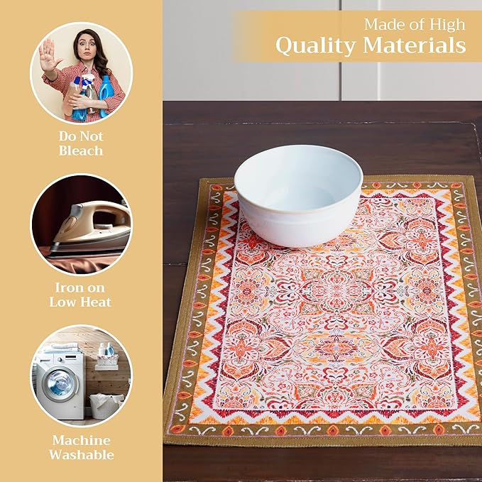 Maison d' Hermine Placemats Set of 4 100% Cotton Washable Cloth Place Mats, Reusable Table Mats for Kitchen Dining Decoration, Party, Wedding, Restaurant (Damask, 13" x 19")