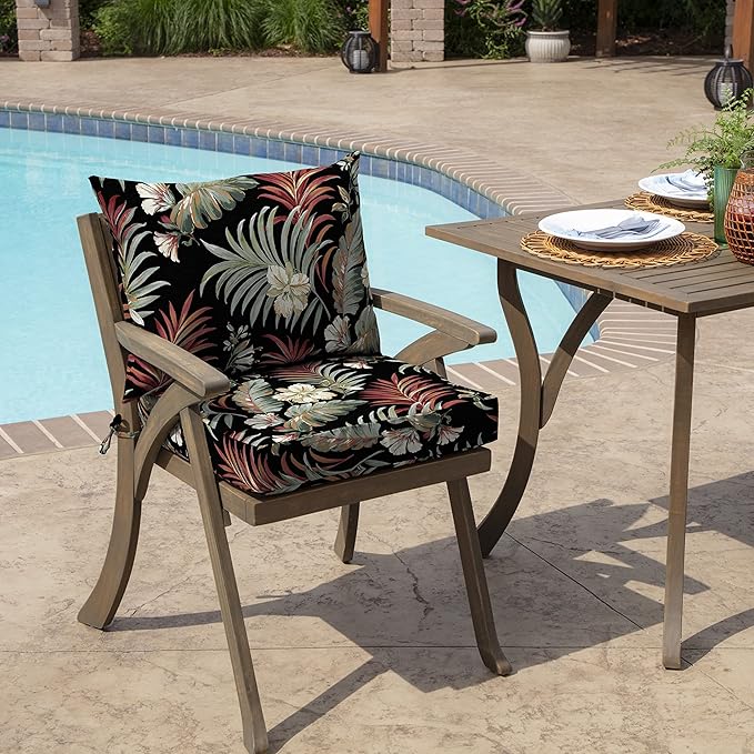 ARDEN Outdoor Dining Chair Cushion, 21 x 21, Rain-Proof, Fade Resistant Simone Black Tropical