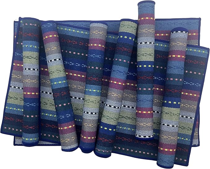 WAZAIGUR Hand Woven with 100% Cotton Placemats Colorful Placemats Braided Ribbed Durable Heat-Insulation Table Mats Set of 8,Blue