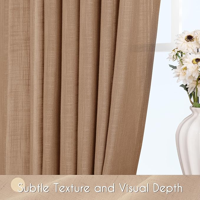 Brown Curtains for Living Room Back Tab Modern Farmhouse Semi Sheer Curtains 84 inches Long 2 Panels Set Muted Neutral Window Curtain for Dining Room Bedroom 52x84
