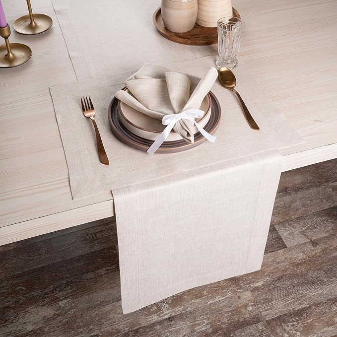 D'Moksha Homes Linen Placemats 14 x 19 Inch - Light Natural Placemats Set of 4-100% Pure Linen Table Place Mats for Summer - Handcrafted and Machine Washable
