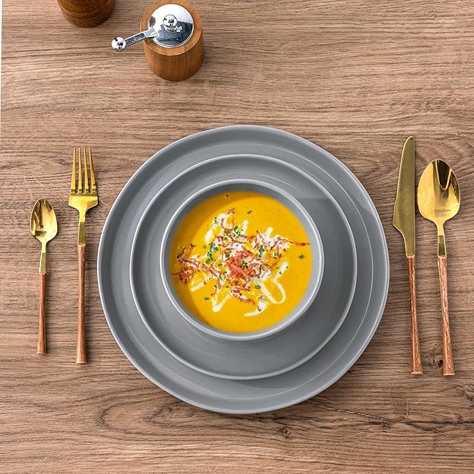 GBHOME Ceramic Dinnerware Set for 4, 12pcs Stoneware Plates and Bowls Sets, Handmade Chip and Scratch Resistant Dishes Set, Dishwasher & Microwave Safe
