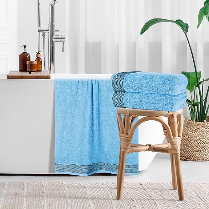 Belizzi Home Ultra Soft 4 Pack Oversized Bath Towel Set 27x54 inches, 100% Cotton Bath Towels, Highly Absorbant Compact Quickdry & Lightweight Towel, Ideal for Gym Travel Camp Pool - Sky Blue