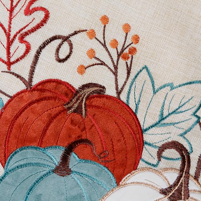 OWENIE Fall Table Runner, Thanksgiving Pumpkins Table Runner 70 Inches Long, Embroidered Harvest Farmhouse Fall Decor for Home, Halloween Table Decorations , 13 x 70 Inches