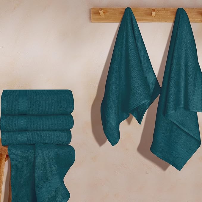 GLAMBURG Ultra Soft 6-Piece Hand Towel Set 16x28-100% Ringspun Cotton - Durable & Highly Absorbent Hand Towels - Ideal for use in Bathroom, Kitchen, Gym, Spa & General Cleaning - Teal