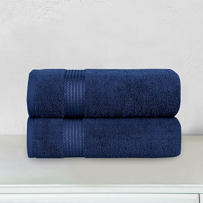Elegant Comfort Premium Turkish Cotton 2 Pack Bath Towel Set - 27 x 54 inch, Luxurious Hotel Spa Quality 100% Turkish Cotton 2PC Bath Towel Set - Highly Absorbent - Soft Bathroom Towels, Navy Blue