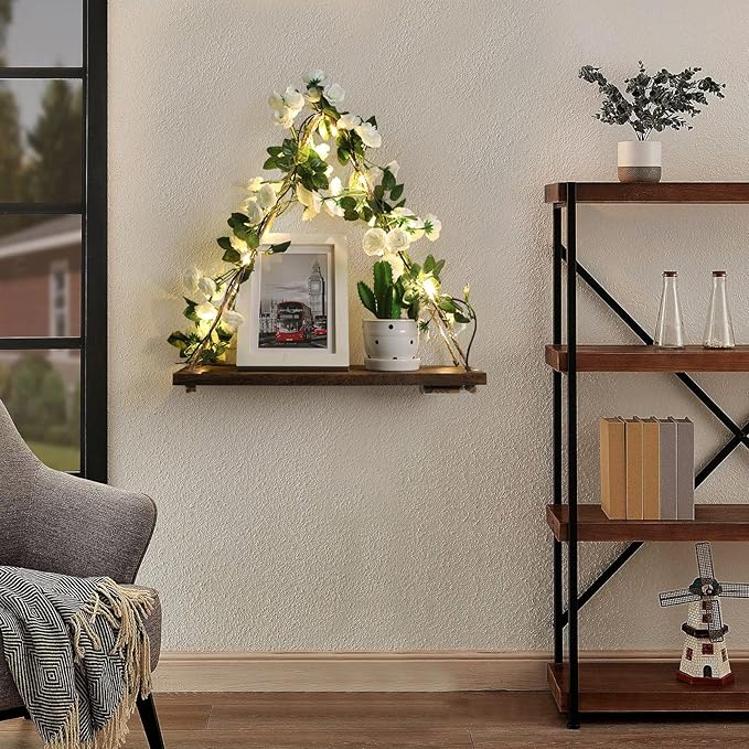 Shelf for Wall,Floating Shelves,Floating Shelves for Wall No Drilling,Adhesive Shelves,Command Strip Shelf,Bedroom Decor Aesthetic,Room Decor Aesthetic,2-Piece Set(White Flower)