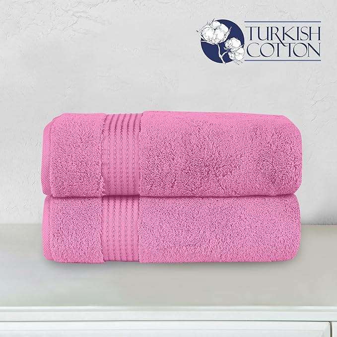Elegant Comfort Premium Turkish Cotton 2 Pack Bath Towel Set - 27 x 54 inch, Luxurious Hotel Spa Quality 100% Turkish Cotton 2PC Bath Towel Set - Highly Absorbent - Soft Bathroom Towels, Light Pink