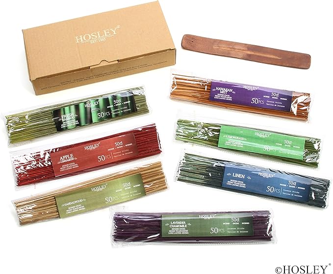 Hosley Assorted 350 Pack Incense Sticks Highly Fragrances Include Apple Cinnamon Frankincens Sandalwood Myrrh Fresh Bamboo Patch Leave and Lavender Chamomile. Great for Meditation & Aromatherapy