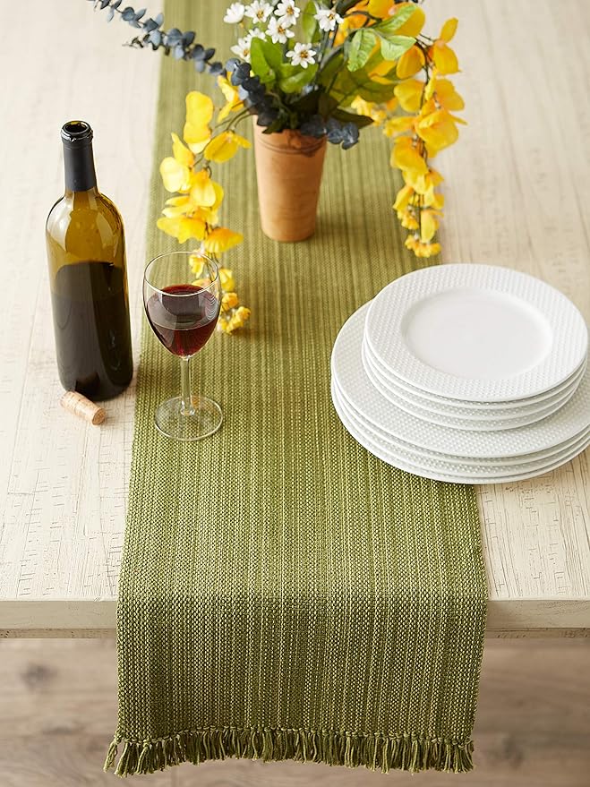 DII Variegated Tabletop Collection, Table Runner3x72, Olive Green