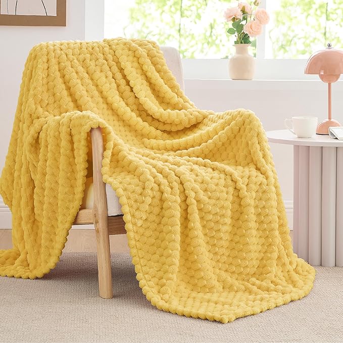 BEDELITE Jacquard Blanket- 3D Fleece Decorative Yellow Throw Blanket, Super Soft and Cozy Warm Fuzzy Blanket All Seasons Suitable, 50x60Inches