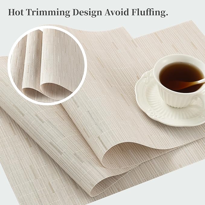 Leetaltree Pale Beige Placemats Set of 8 - Heat Resistant Non-Slip Place mats for Dining Table, Washable Durable PVC Vinyl Woven Table Mats(Pale Beige, 8)