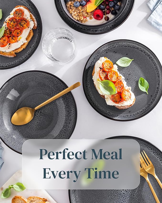 Breakfast Plates, Dessert Plates 8-piece Set Stoneware - Stylish Cake Plates Dishwasher-, Microwave-, Scratch-resistant - Small Plates, Salad Plates in Dark Gray