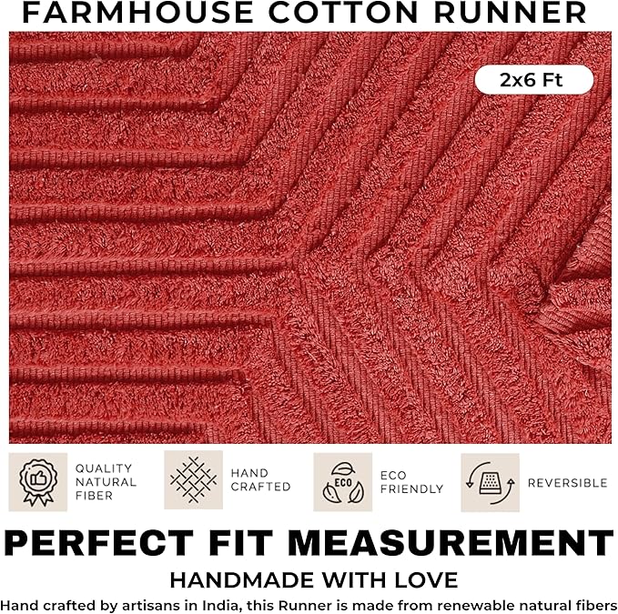 Boho Runner Rug 2x6' Washable Kitchen Rugs with Tassels Indoor Farmhouse Rugs for Bedroom Aesthetic Tufted Rug for Laundry Room Doorway Living Room_Rust Bricks