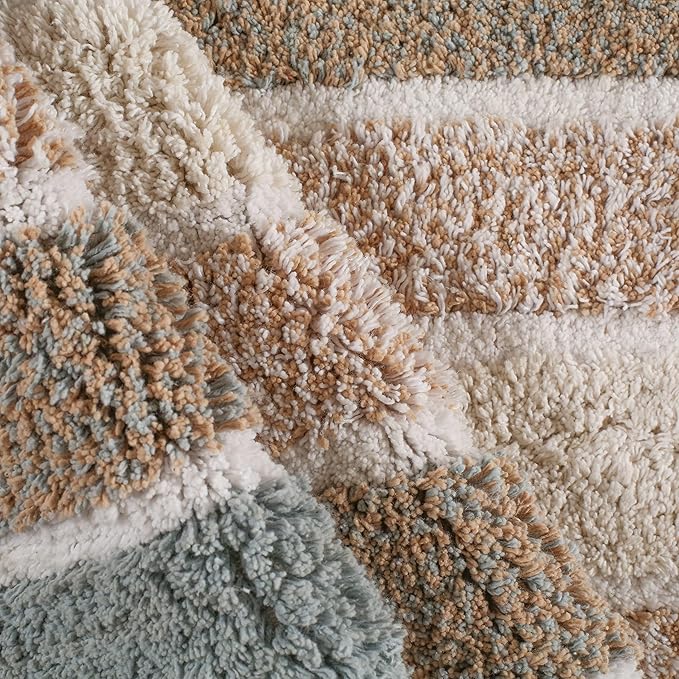 Bathroom Rugs Runner Bath Rug Grey Beige 24x60 Inches Alpine Stripe Non-Slip Cotton Long Bath Mats for Bathroom Floor |Quick Dry Bathroom Mat for Tub Spa Shower|Living Room Entry Way Door Mats
