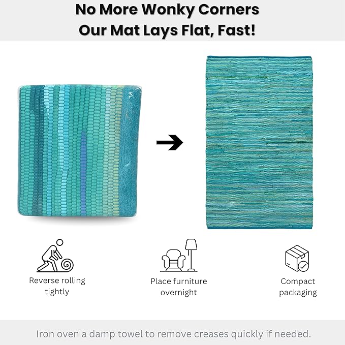 Rug Area Rugs Cotton Teal 3x5 Ft Multicolour Chindi for Livingroom Bedroom Washable RagRug Reversible Farmhouse Kitchen RunnerRug Carpet Area Runner Mat for Hallway, Entryway