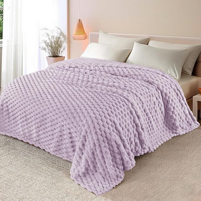 Whale Flotilla King Size Blanket for Bed with Jacquard Pattern, Fuzzy Soft Cozy Exquisite Blankets for All Season, Warm and Fluffy, 90x104 Inch, Lilac